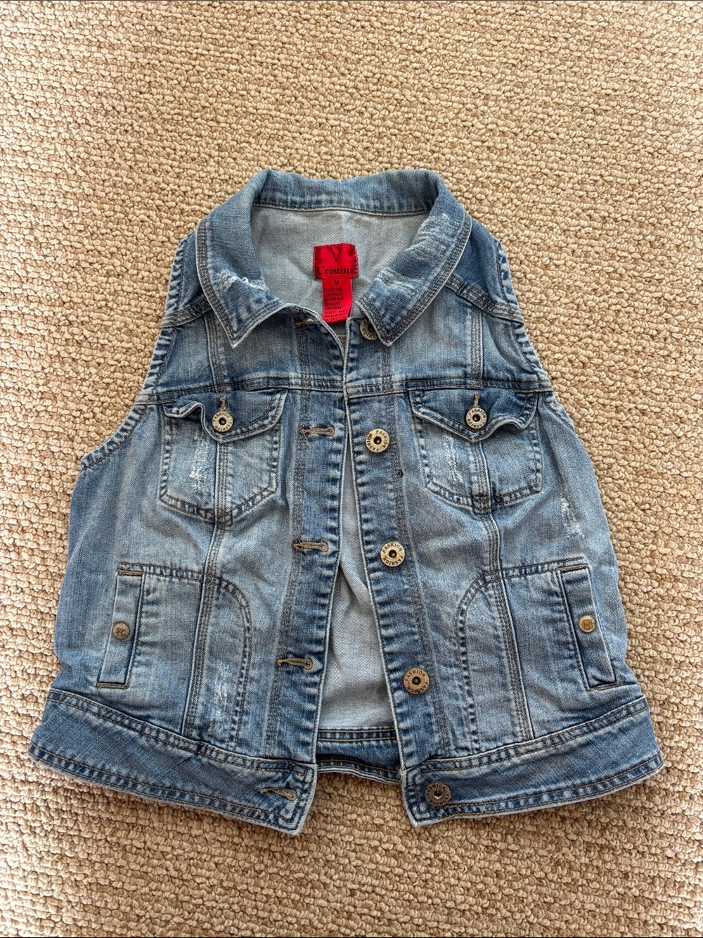 V Cristina Light Blue Denim Sleeveless Vest
